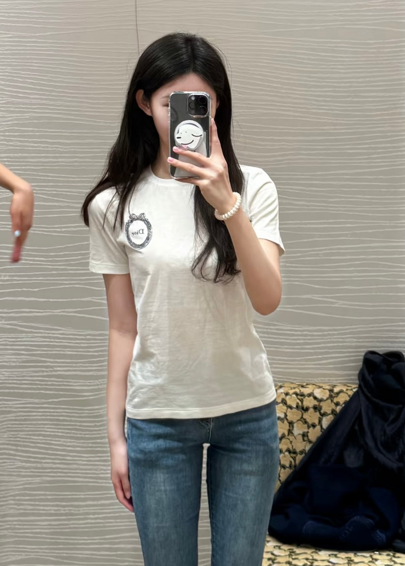 TJ셀러 / 디올 화이트 코튼 로고 자수 반팔 티셔츠